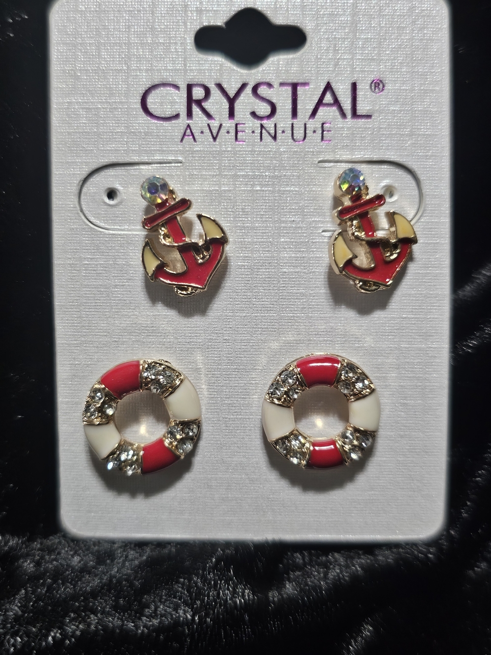 Crystal Avenue Red & White Nautical Earring Duo